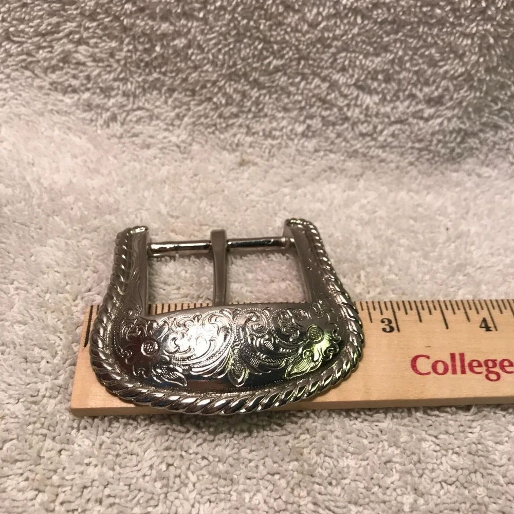 Vintage Western Engraved‎ Silver Belt Buckle 3.5